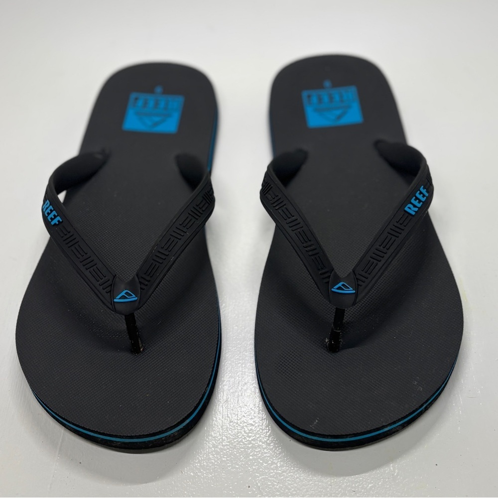 Reef Seaside Flip Flops Men’s Size 9 Black Blue Comfort Sandals - Picture 4 of 10